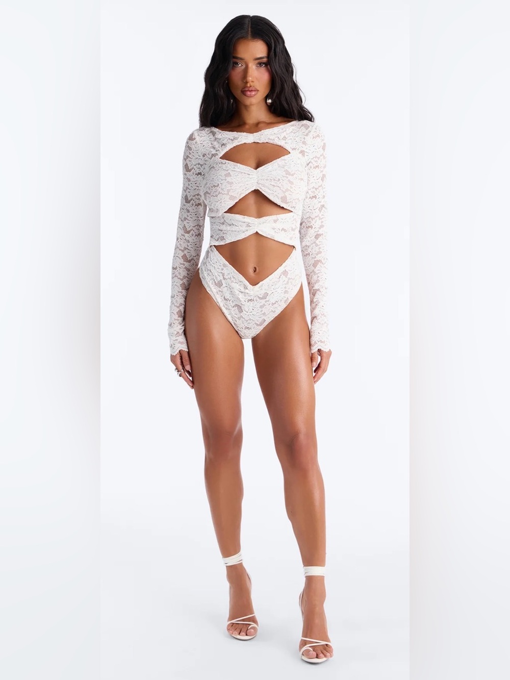 NWT Fashion Nova White Lace Cutout Long Sleeve Bodysuit